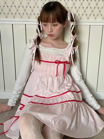 Sweet ribbon suspender skirt