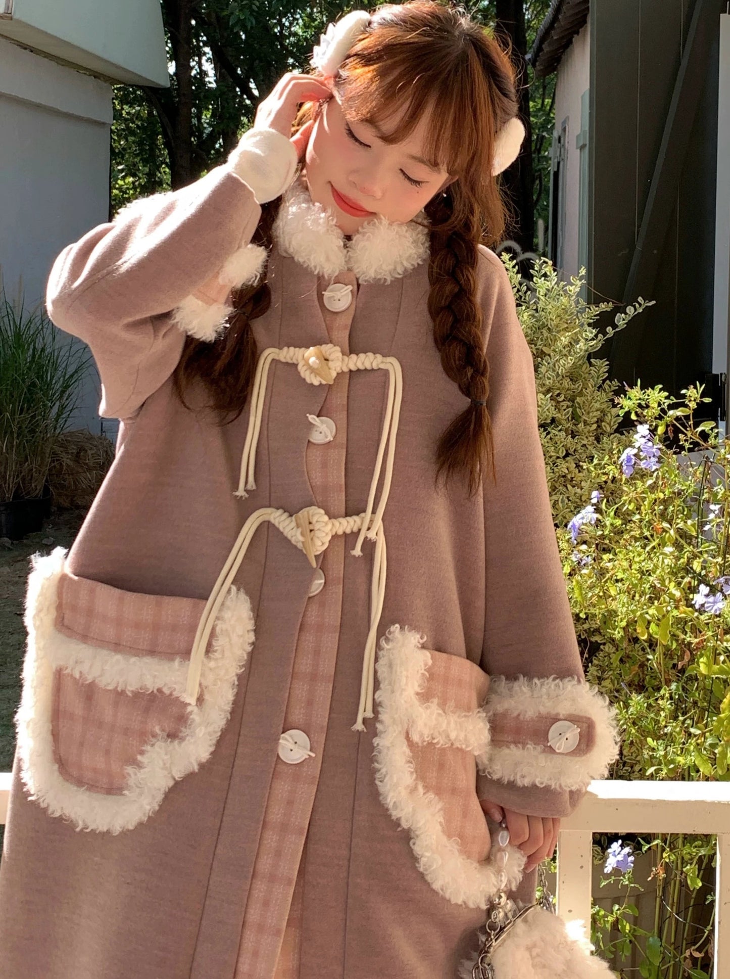 Patchwork Middle Fur Wool Coat