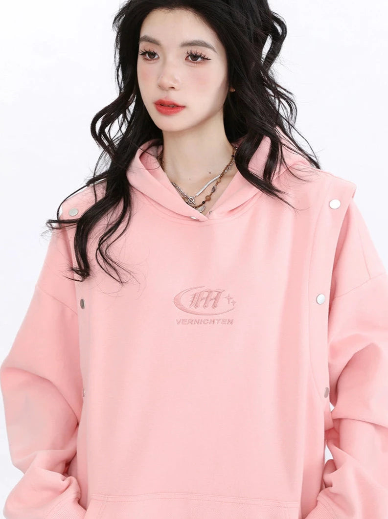 Faux Two Piece Hooded Sweatshirt Loose Couple Pullover Hoodie