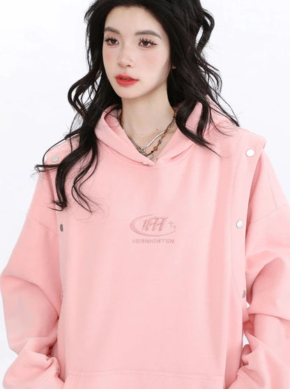 Faux Two Piece Hooded Sweatshirt Loose Couple Pullover Hoodie