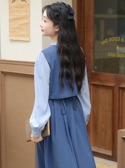 Frill Stand Collar Back Ribbon Layered Dress