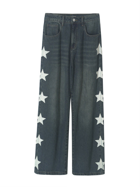 Star Print High Street Retro Rooswide Leg Jeans