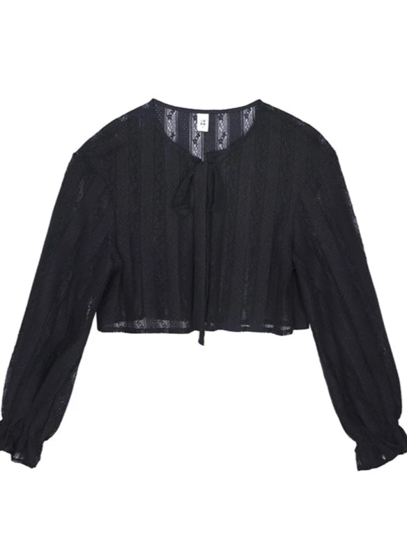 Short Lantern Sleeve Lace Cardigan