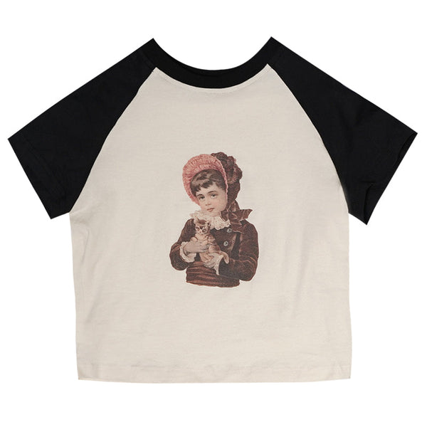 Bear Doll Antique Doll Brush Design Two Color T -shirt