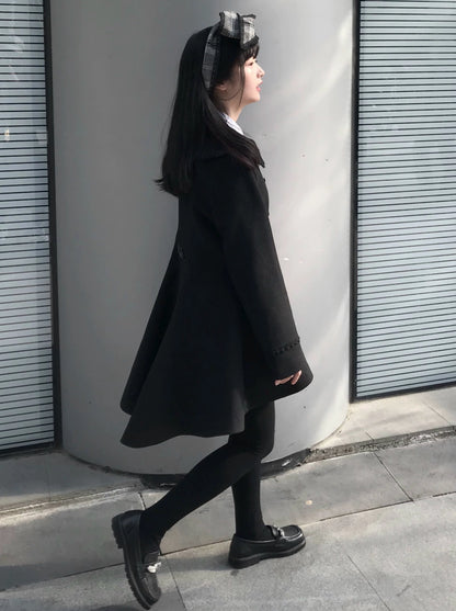 Metal Heart Black Wool Witchtail Coat