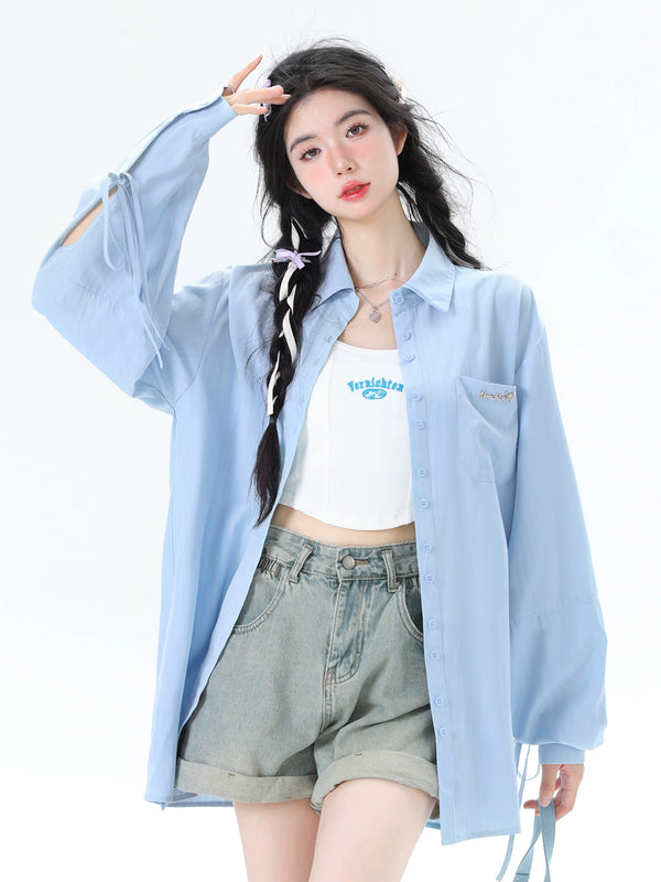 Niche Design Loose Strap College Style Jacket Shirt