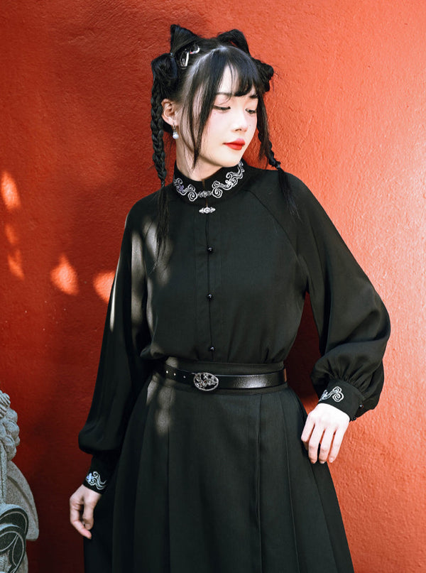 ラビットスタンドカラーランタンスリーブチャイナテイストシャツ