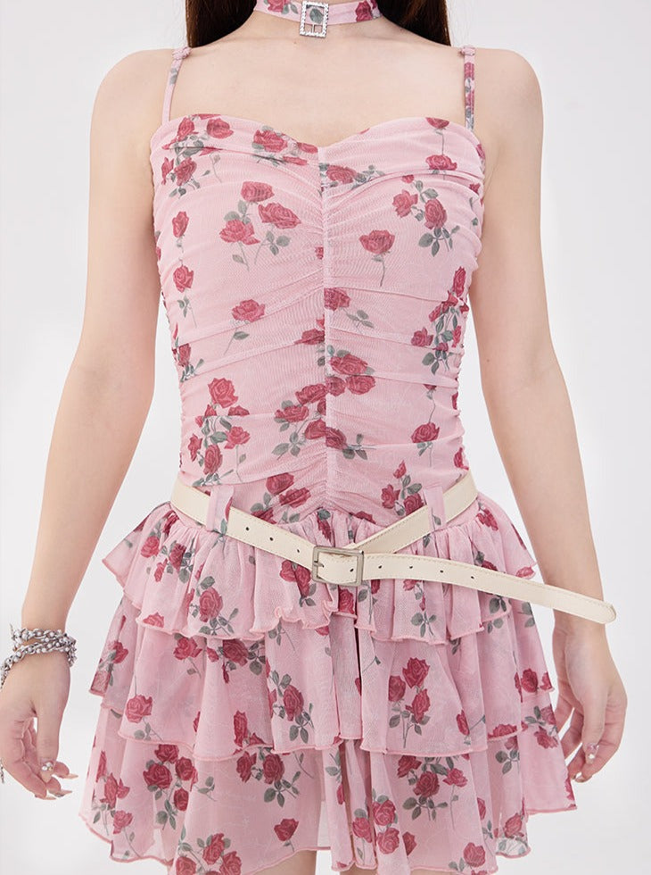 Retro Flower One Piece + Belt