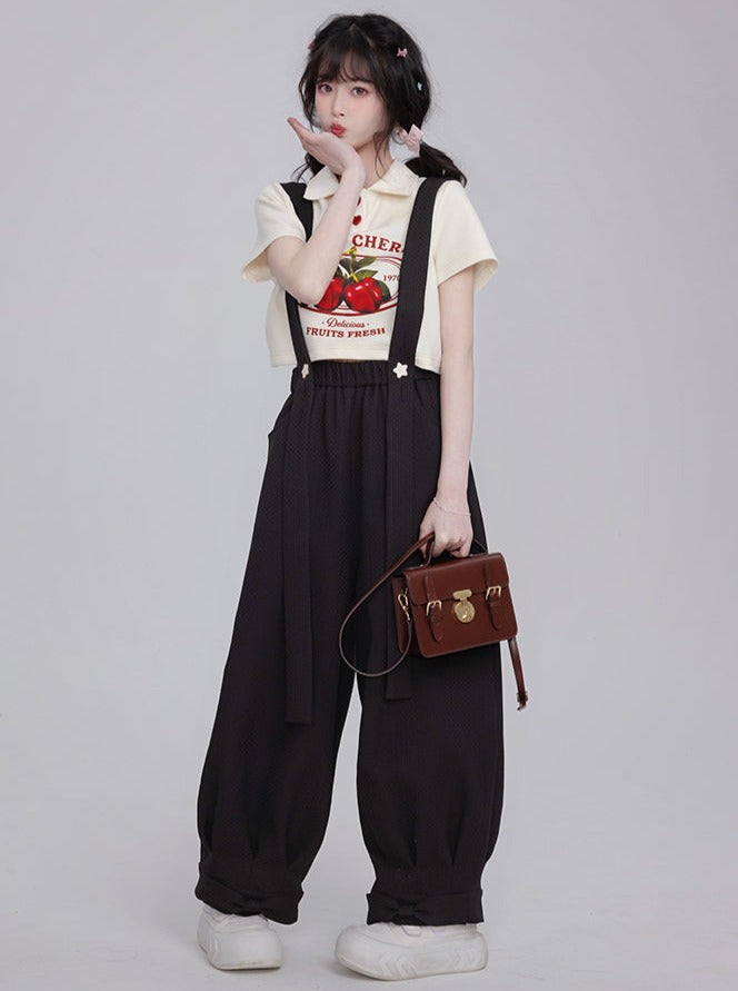 Balloon wide suspender pants