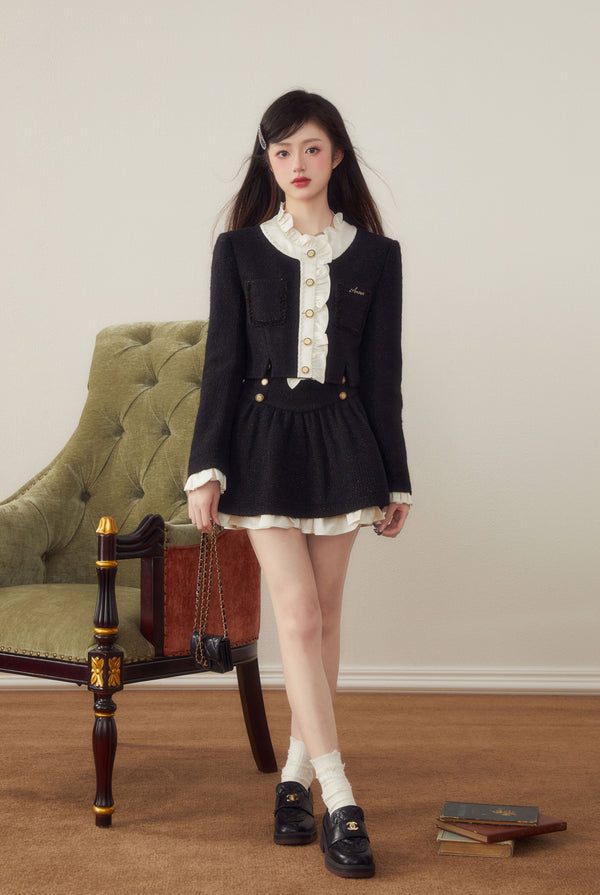 Short coat frill layer skirt setup