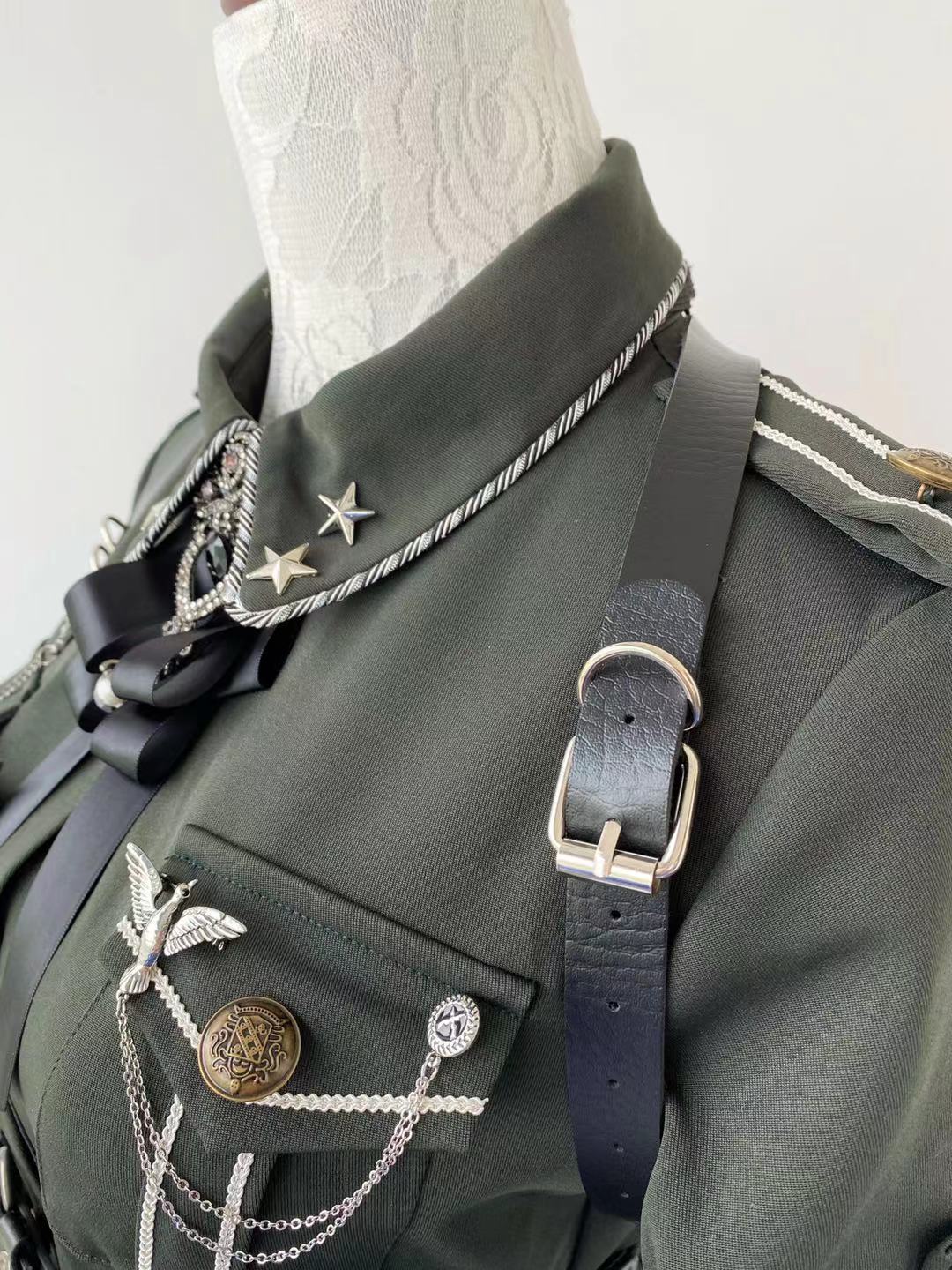 [Military Uniform] Front Button Army Taste Split Dress 