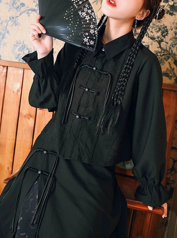 China Retro Buckle Lantern Sleeve Shirt