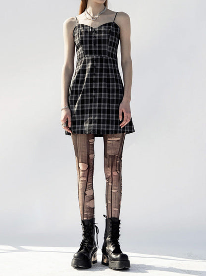 Back Shirring Cami Dress [Black Heart Check]