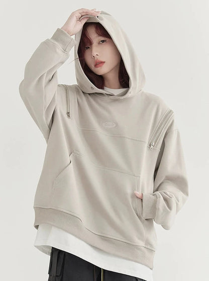 Shoulder Zip Design Hoodie Sweatshirt