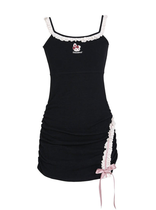 One Point Rabbit Cardigan + Tight Flill Dress + One Point Rabbit Short Cardigan