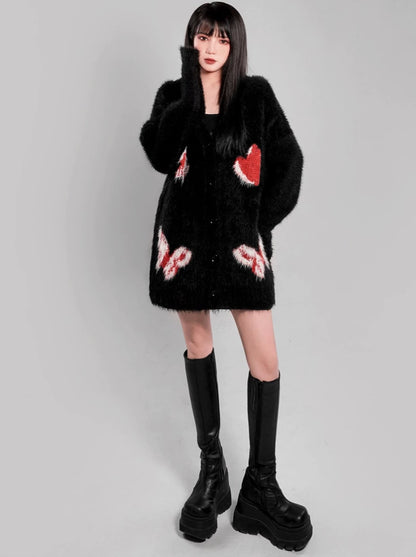 Butterfly V-Neck Fur Knit Cardigan