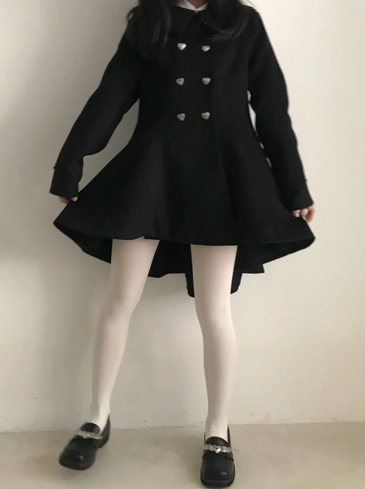 Metal Heart Black Wool Witchtail Coat