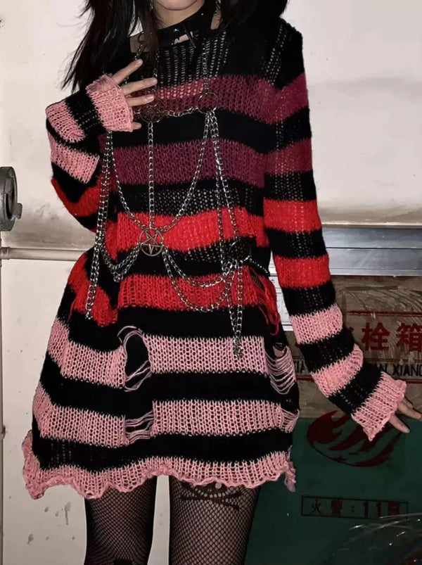 Dark Subculture Loose Stripe Gradient Knit Sweater