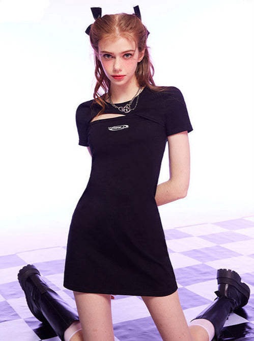 Split design black logo dress 