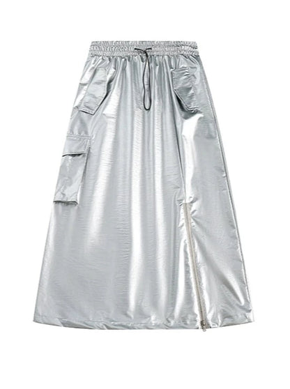 Bright Silver Loose Cyber Workwear Skirt