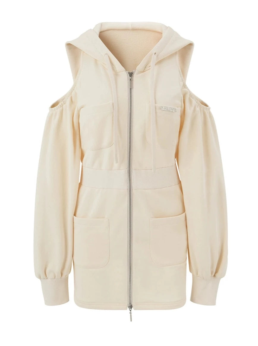 Cream Casual Sporty Hooded Dress