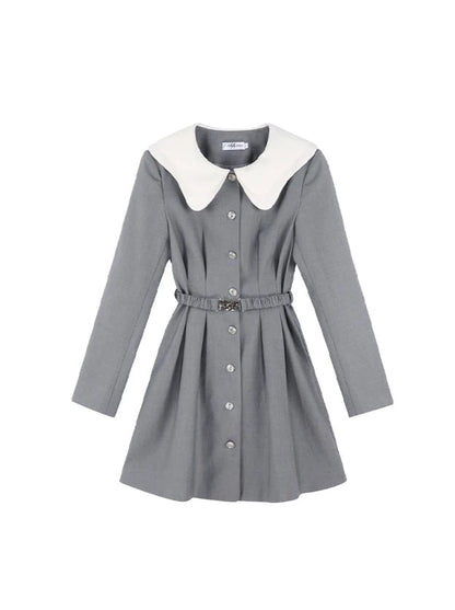 Doll Collar College Style Gray Dress