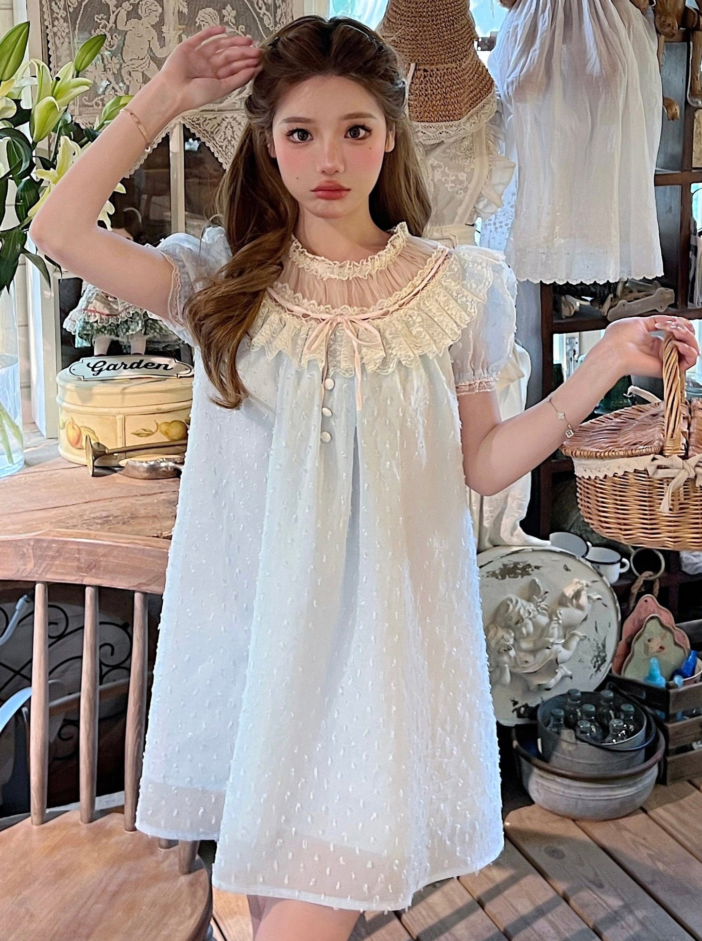 Dot Antique Doll Frill One Piece