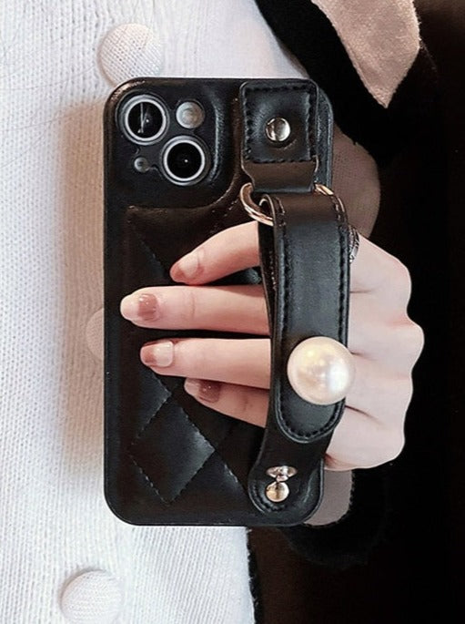 Dark wristband pearl buttan smartphone case