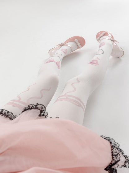 White ribbon illustration tights