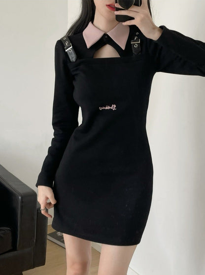 Heart design leather shoulder strap dress