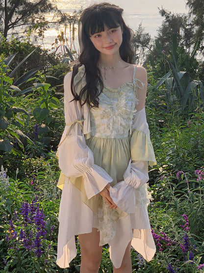 Seaside Vacation Floral Ruffle Ribbon Top + Assassus Dress [Short Long]