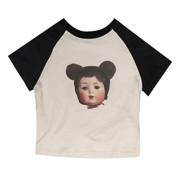 Bear Doll Antique Doll Brush Design Two Color T -shirt