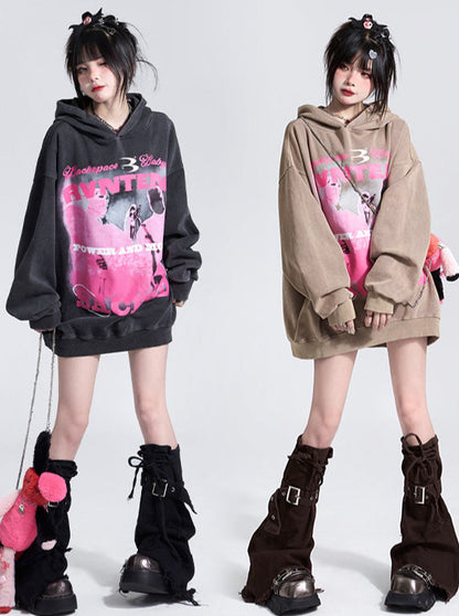 Oversized Retro Wash Print Hoodie