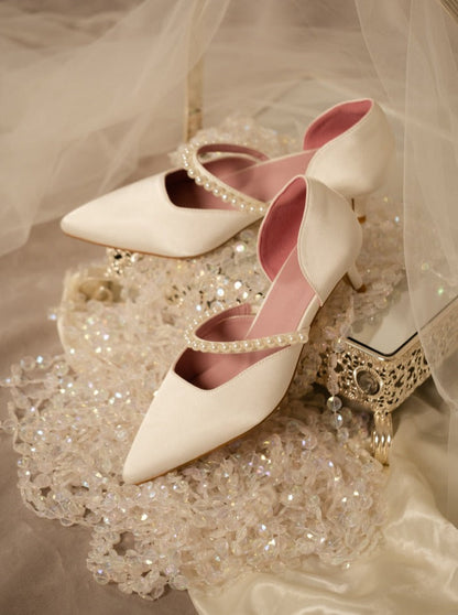 Pearl back mesh ribbon shoes