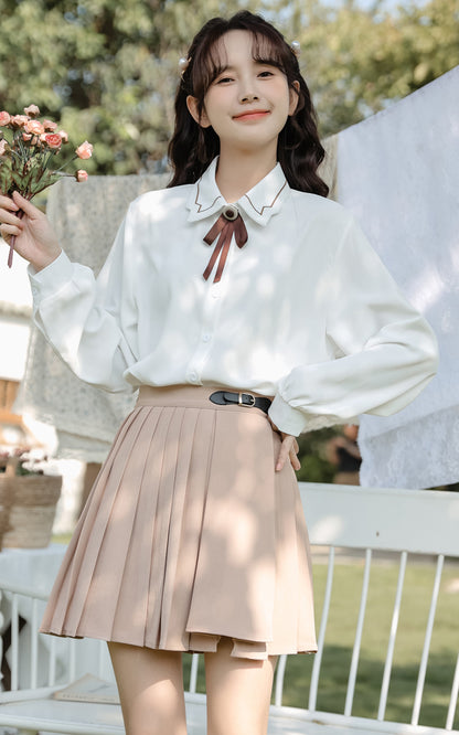 Antique blouse + pleated skirt + jacket setup