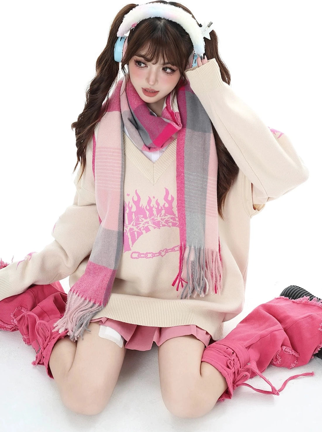 Pink Check Scarf