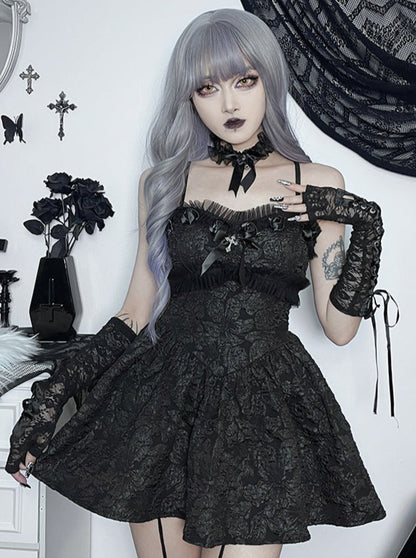 Dark Gothic Rose Lace Sling Dress