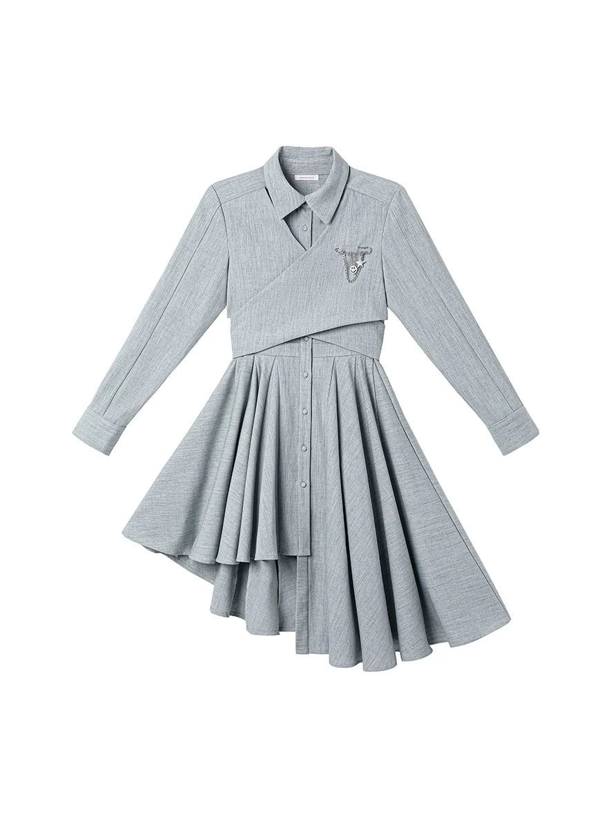 Asymmetrical Pleats College French Dress