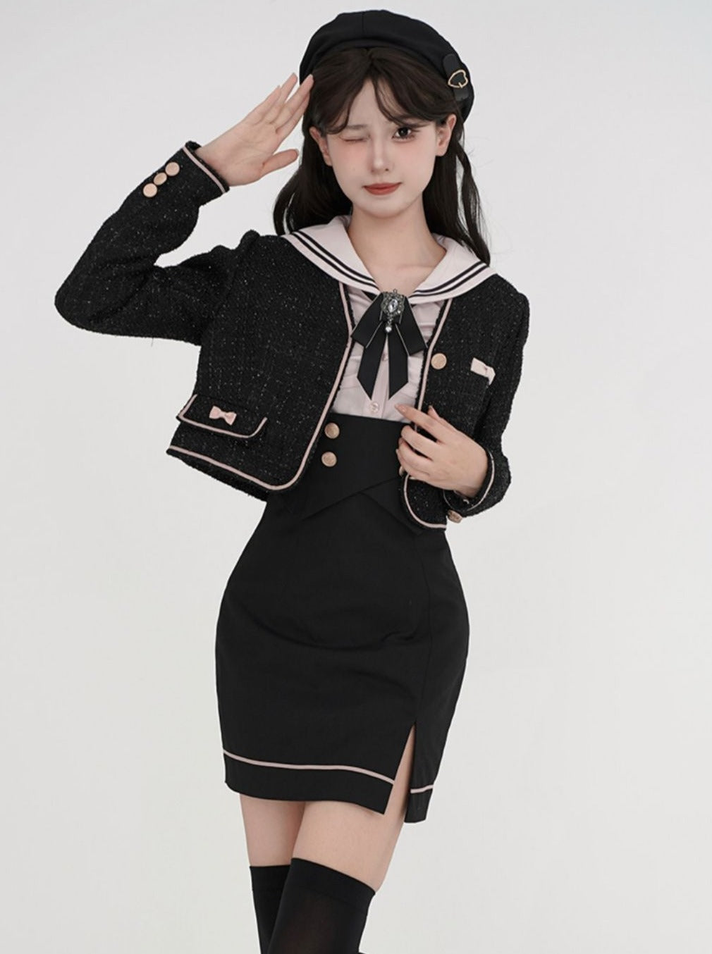 College jacket pink shirt suspension skirt ribbon Belchic