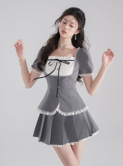 Süßes Schleifenoberteil Faltenrock Set-up