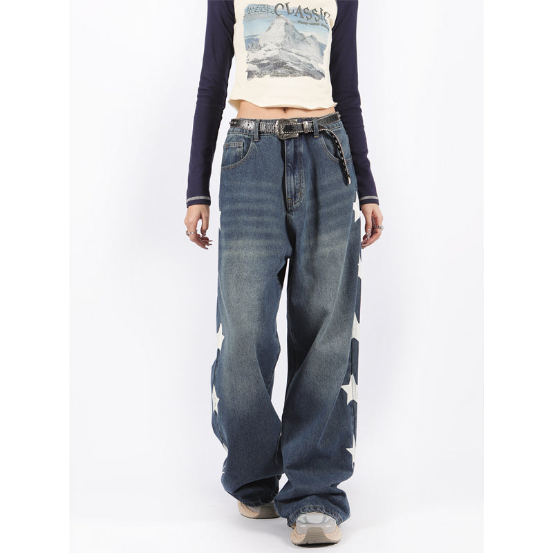 Star Print High Street Retro Rooswide Leg Jeans