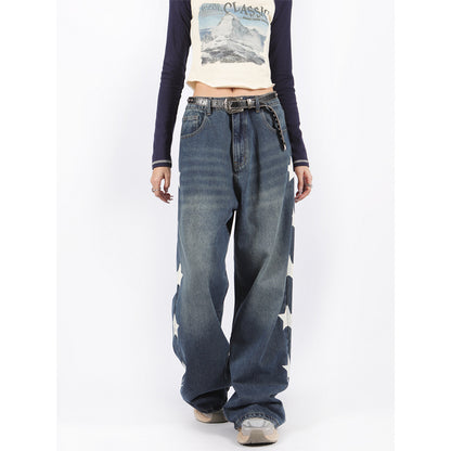 Star Print High Street Retro Rooswide Leg Jeans