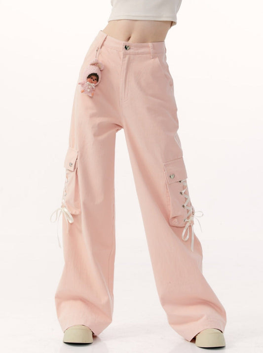 American Retro Design Sense Niche Pink High Waist Straight Wide Leg Slim Touring Casual Pants