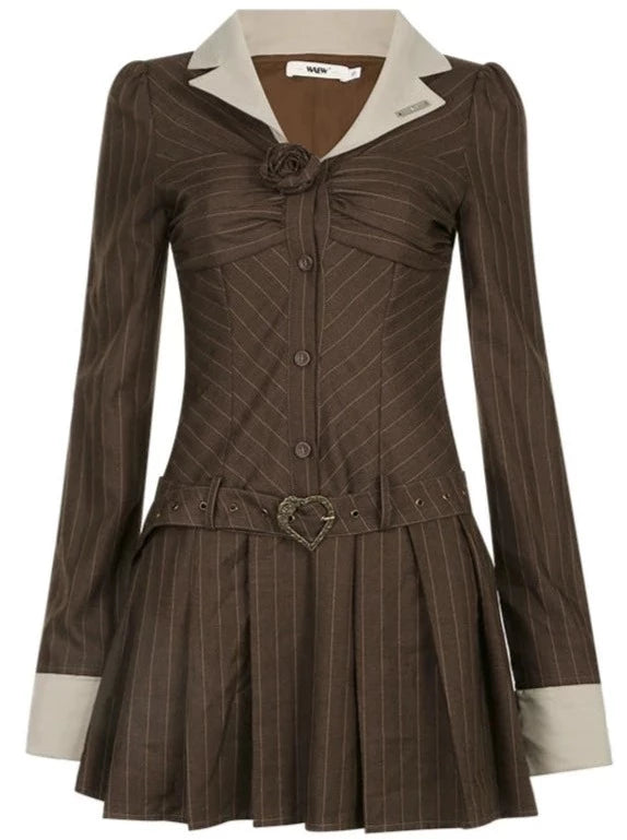 ローウエストスリムストライプシャツワンピース