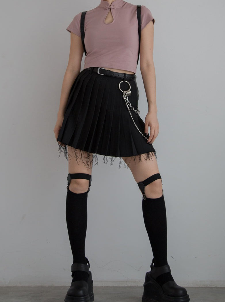 Dark Punk Damage Design Chain Pleated Skirt
