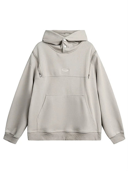 Shoulder Zip Design Hoodie Sweatshirt