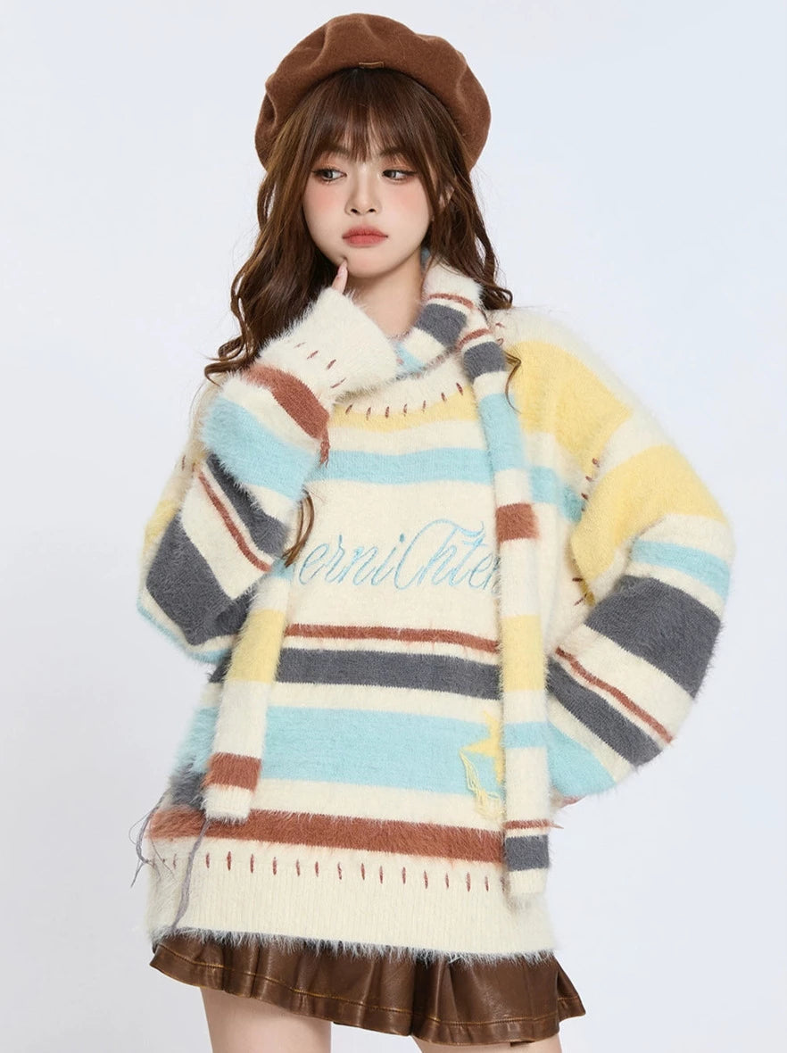 American Retro Star Stripe Loose Scarf & Sweater Knit