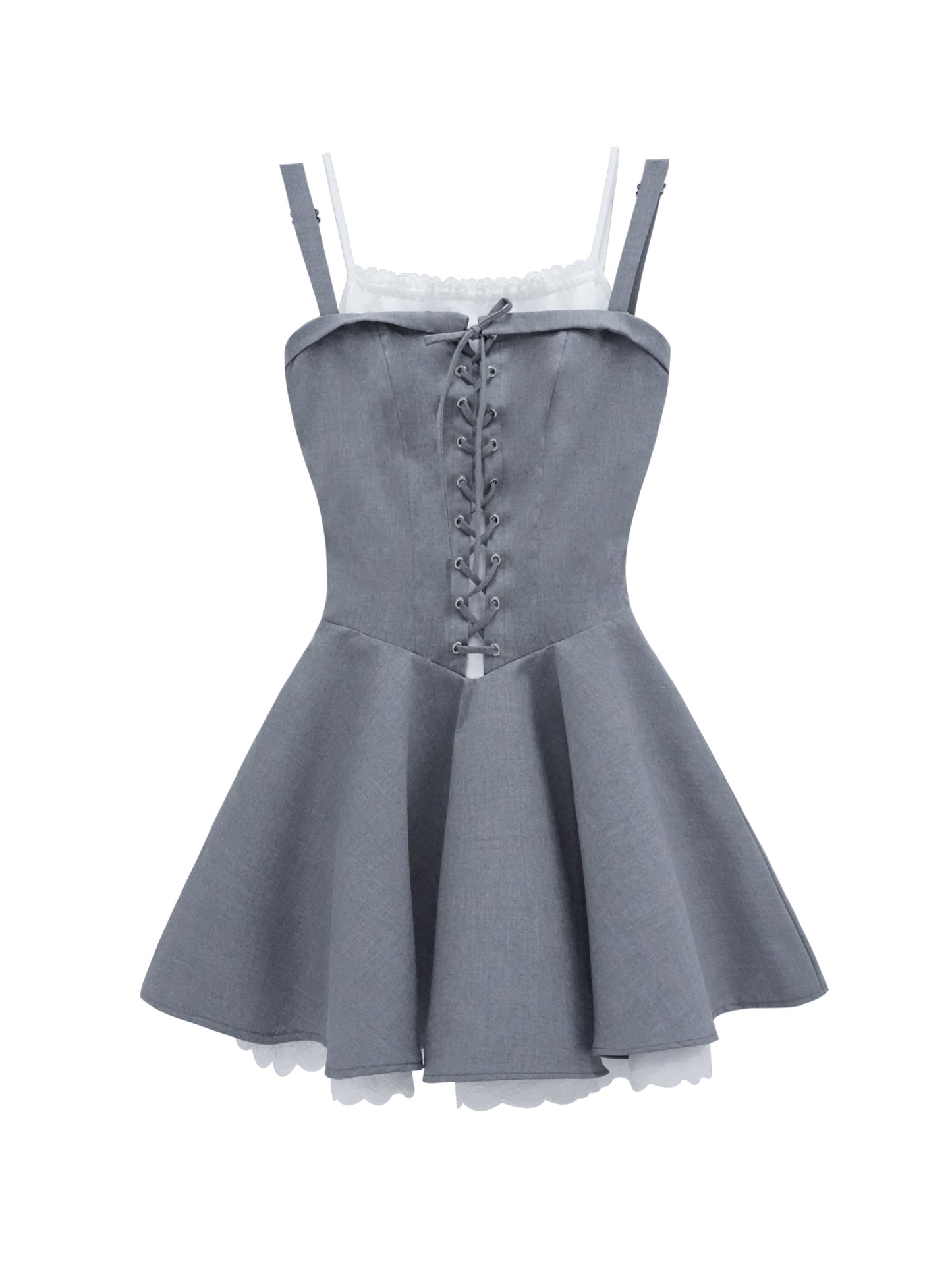 Sweet Gray Faux Two Piece Design Dress