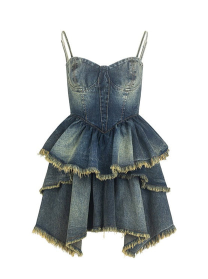 Retro Denim cake skirt dress