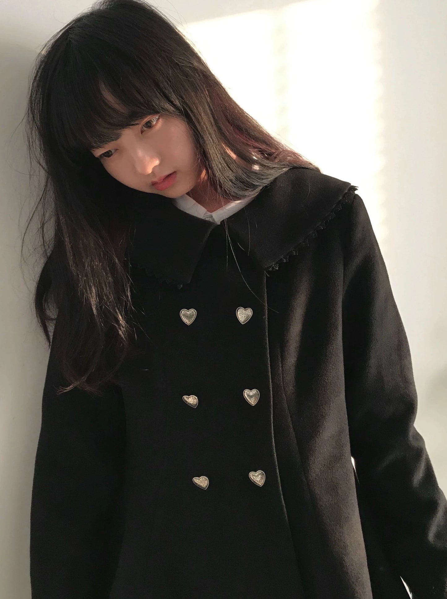 Metal Heart Black Wool Witchtail Coat